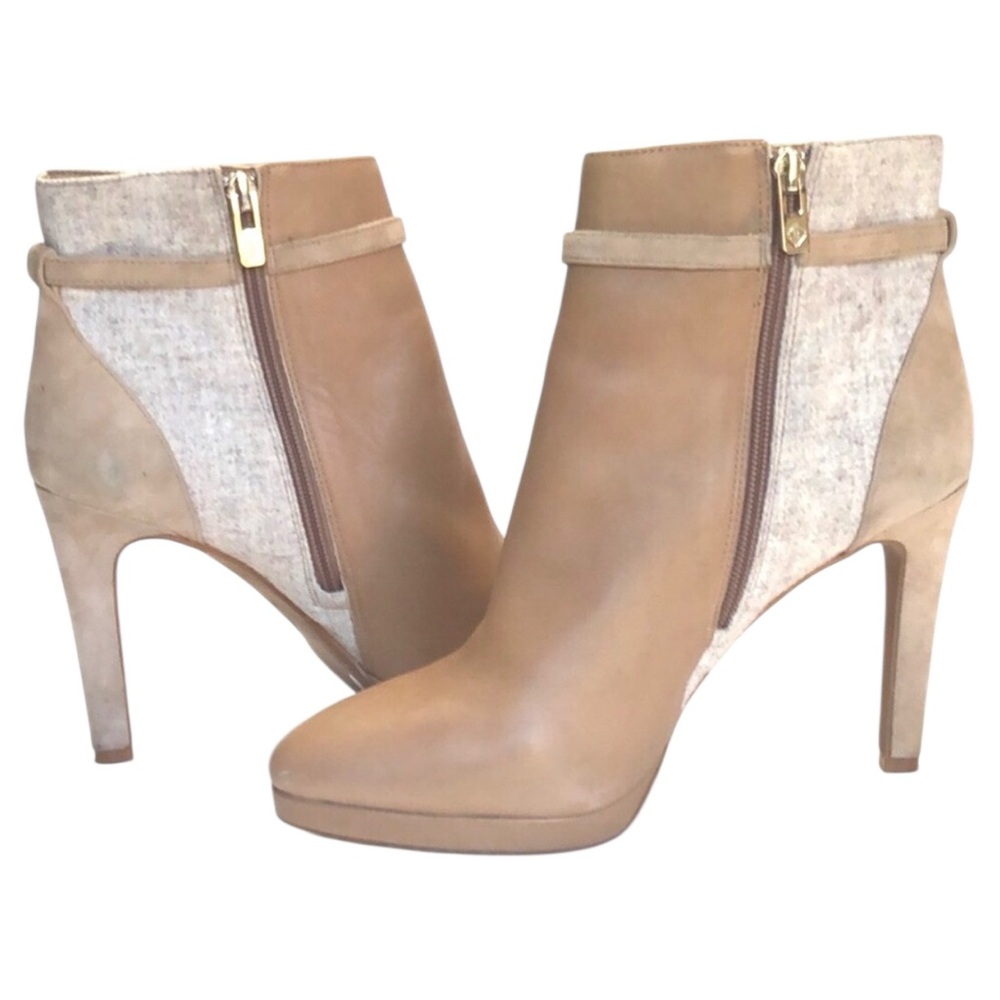Antonio Melani Tan Leather Suede Side Zip Heeled Boots size 10